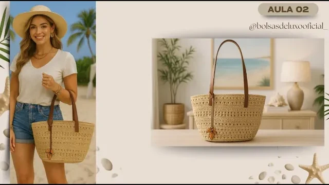 Bolsa de ráfia inspirada em grife — tamanho ajustável