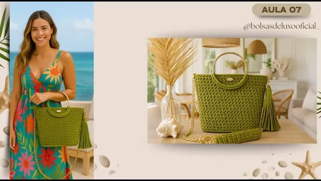 Bolsa de mão em fio de malha com alça de ombro