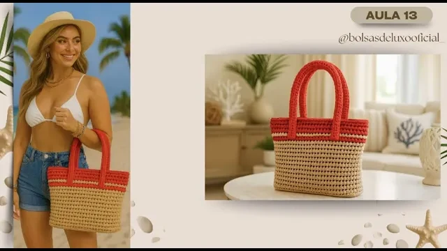 Bolsa com alças de crochê e forro com zíper