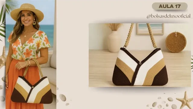 Bolsa tricolor com argolas metálicas