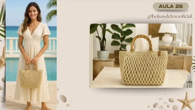 Bolsa de corda de papel com desenho vazado