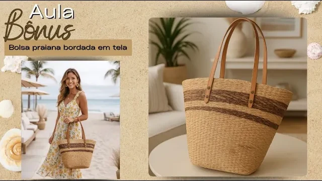 Bolsa de praia bordada em tela plástica
